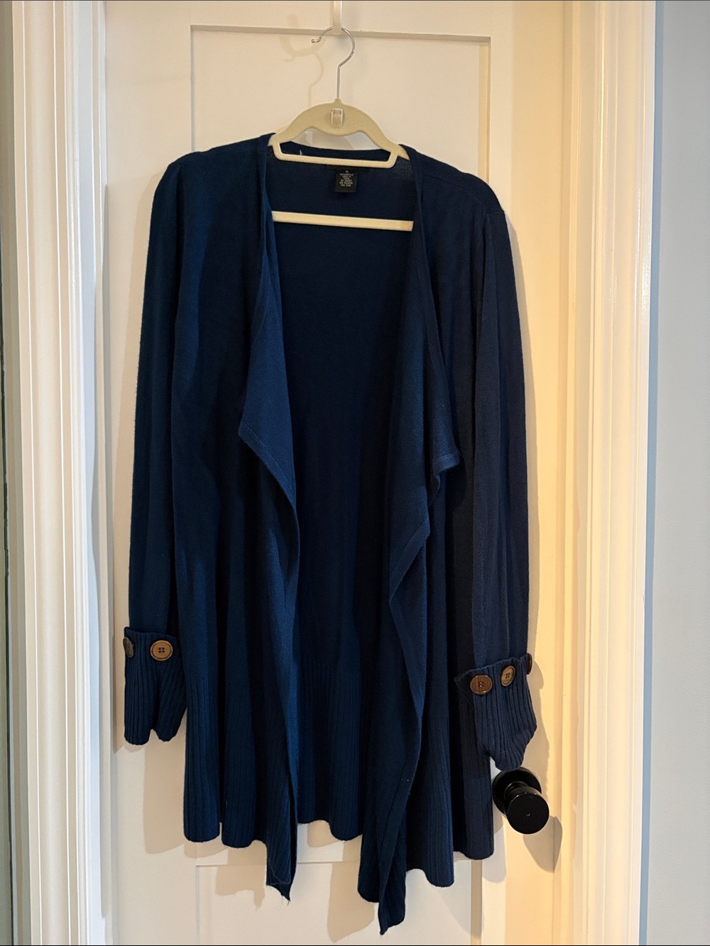 Design History Navy Open-Front Draped Cardigan